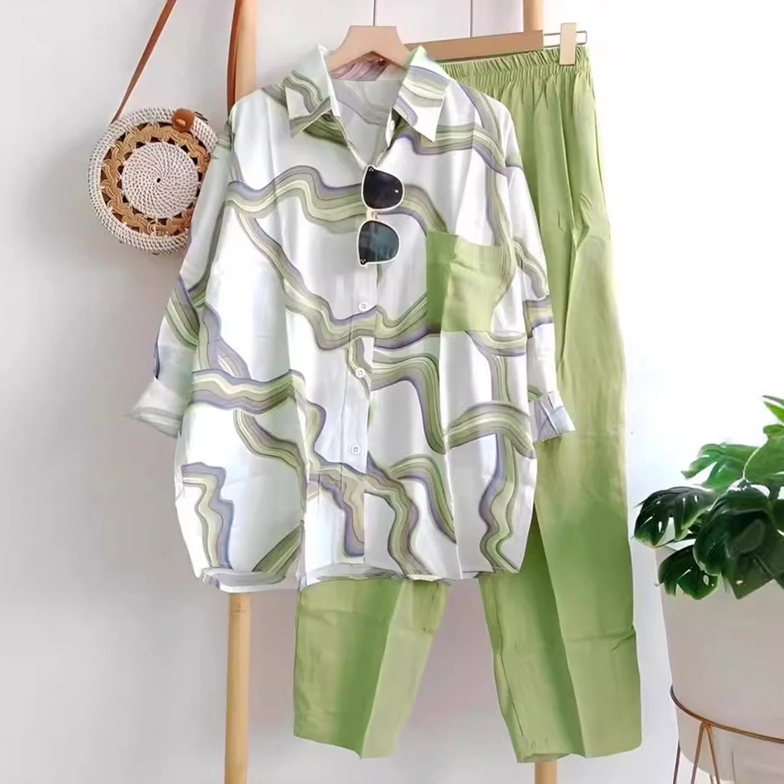 Women Tracksuit Two Piece Set 2025 Summer Casual Loose Solid Blouse T-shirt Wide Leg Pants Suit Outfits 2 Piece Set