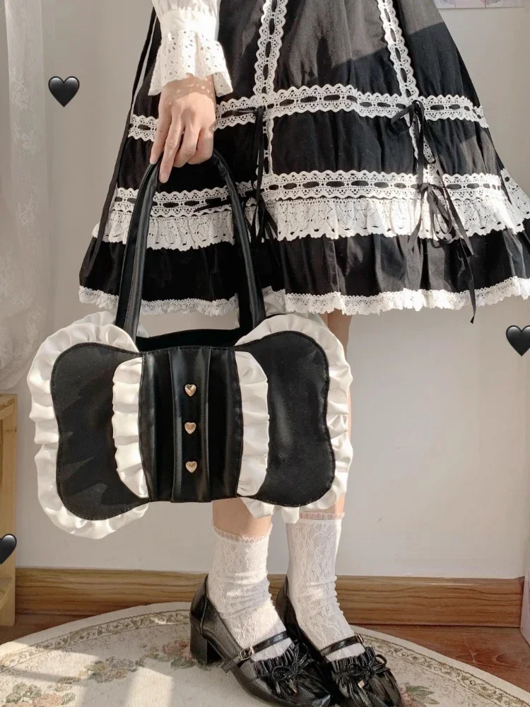 Bow Lolita Bag Niche All-match Cute Soft Girl JK Shoulder Bags 2024  Japanese Candy Design Kawaii PU Hand Bag