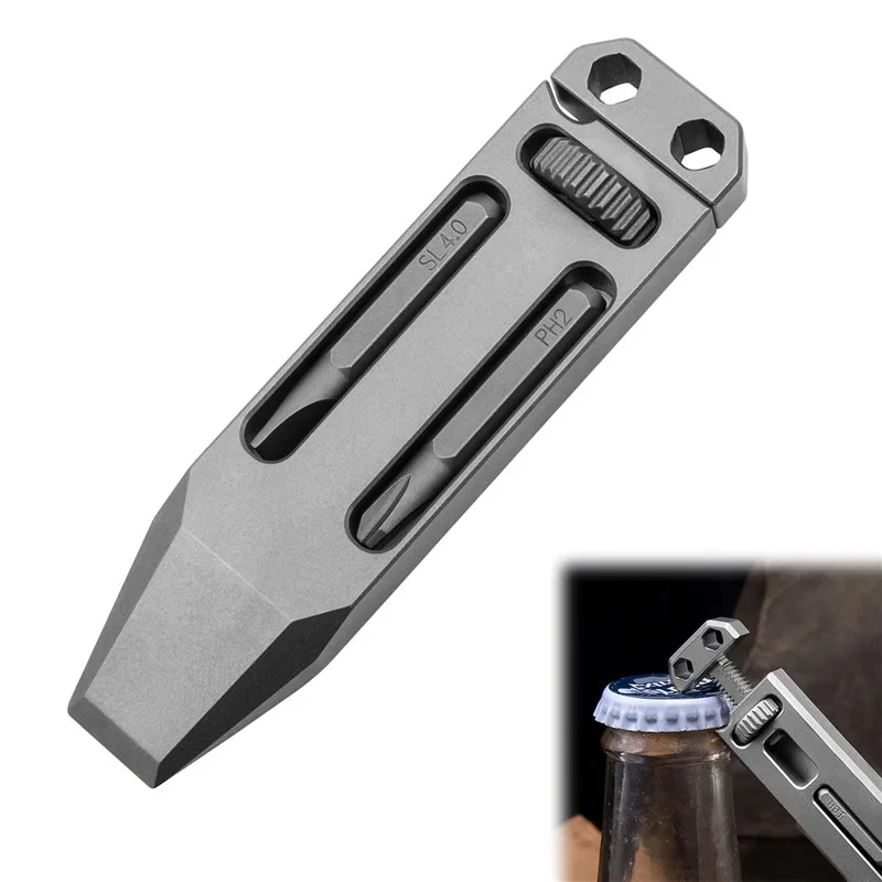 Titanium Alloy Mini EDC Wrench Multifunctional Pry Bar Bottle Opener Portable Keychain Pocket Tool Accessory Screwdriver