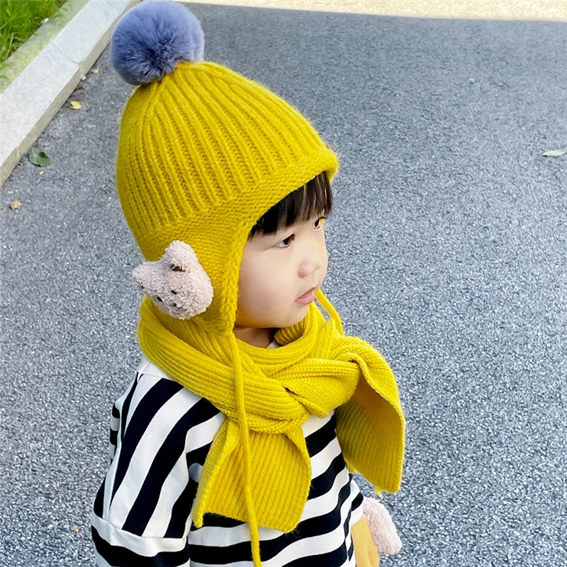 

Children's Hat Gloves Scarf Three-piece Winter Boys And Girls Thick Warm Woolen Hat Baby Ear Protective Headgear