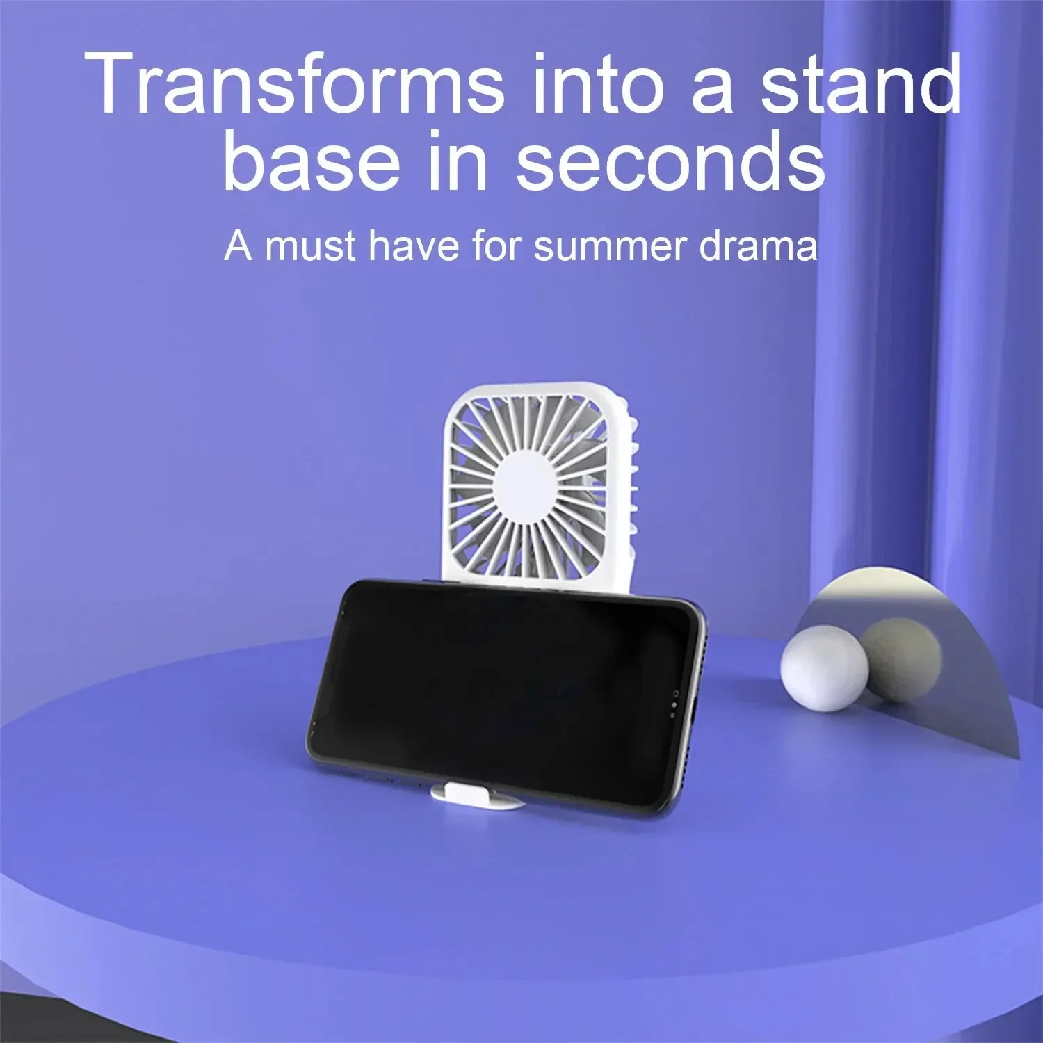 Compact Mini Fan Rechargeable Stand Small Pocket Fan with Three Wind Speeds Powerful Range Long-lasting USB Fan