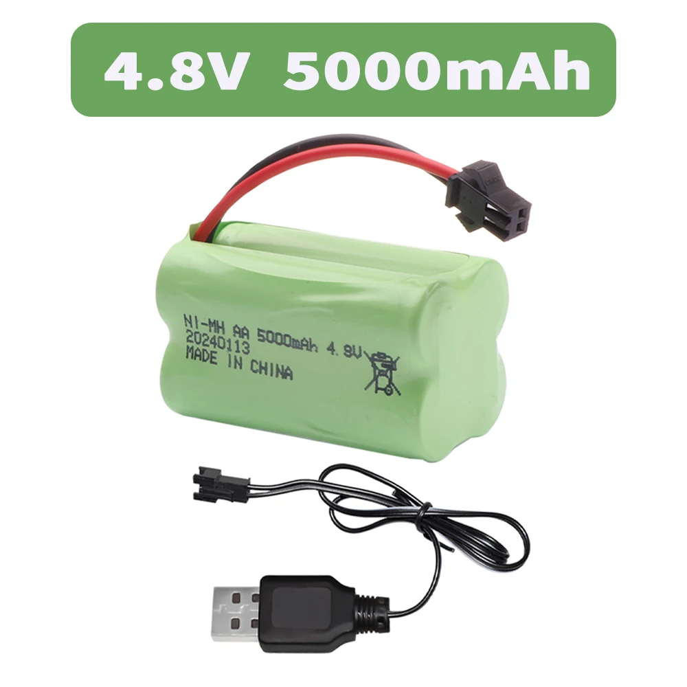 4.8V 5000mAh Rechargeable NiMH Battery For RC Cars Robots Tank Gun Boats toys parts T Model With SM Plug AA 4.8 v Battery Pack