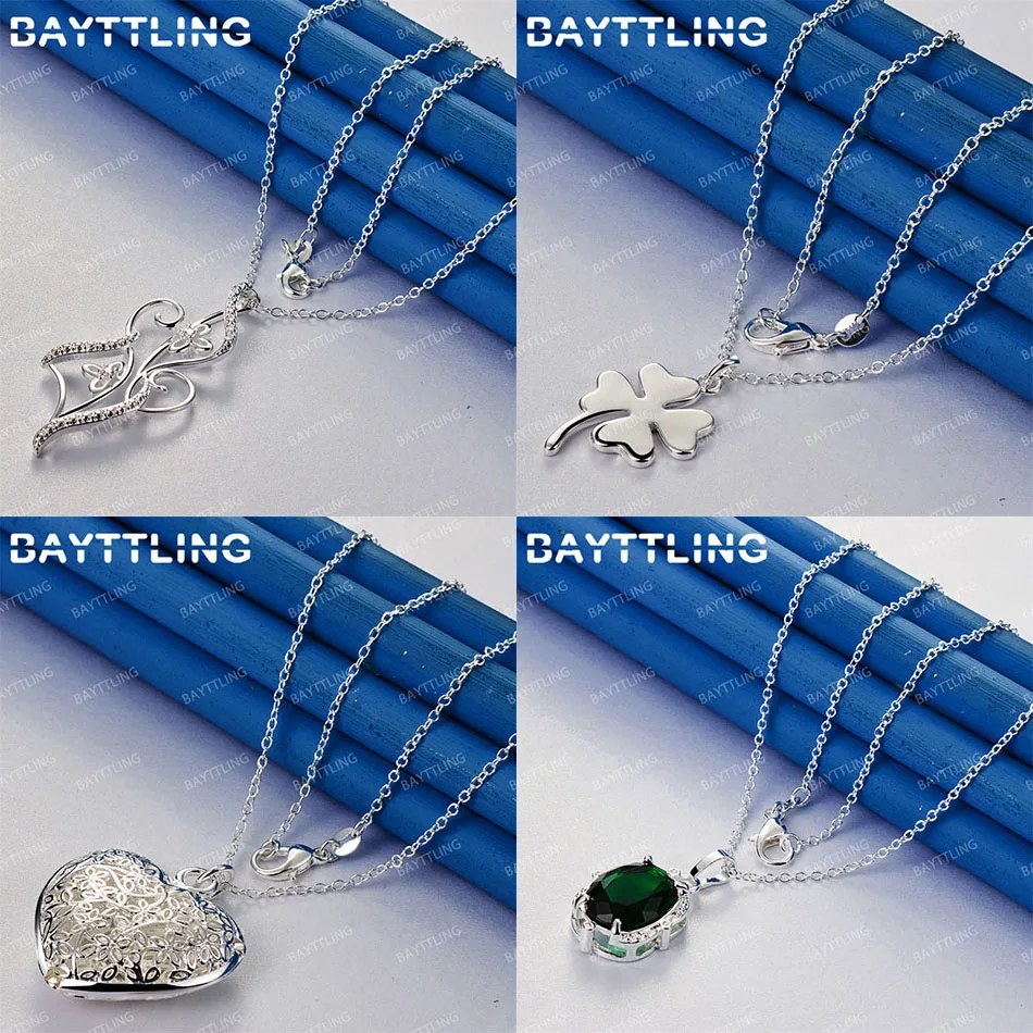 

925 Sterling Silver 16-30 Inch Delicate Four Leaf Clover Heart Pendant Necklace Women's Wedding Jewelry Gift Charm Accessory
