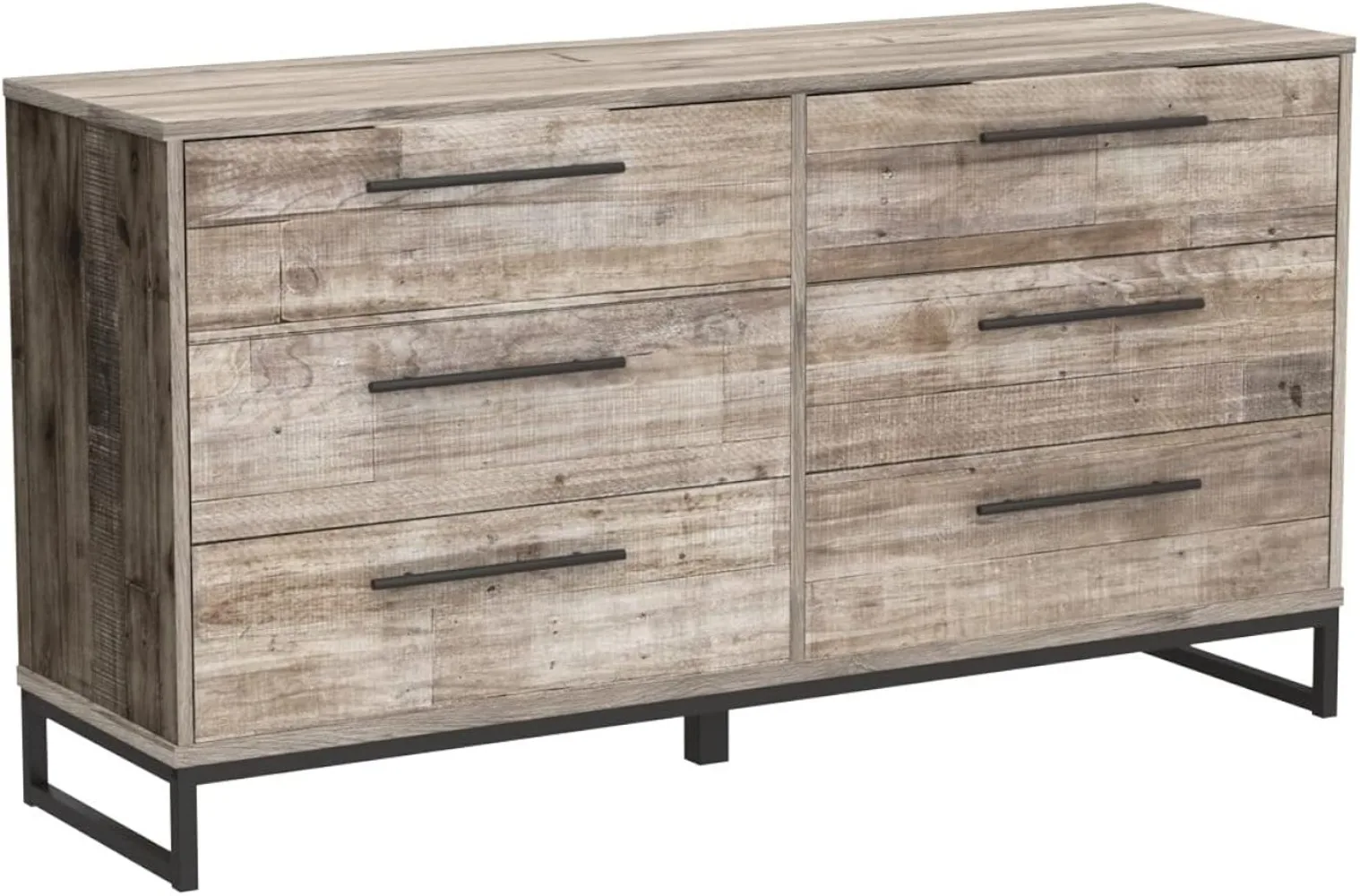 Neilsville Industrial 6 Drawer Dresser Butcher Block Gray nightstands for bedroom  furniture bedroom