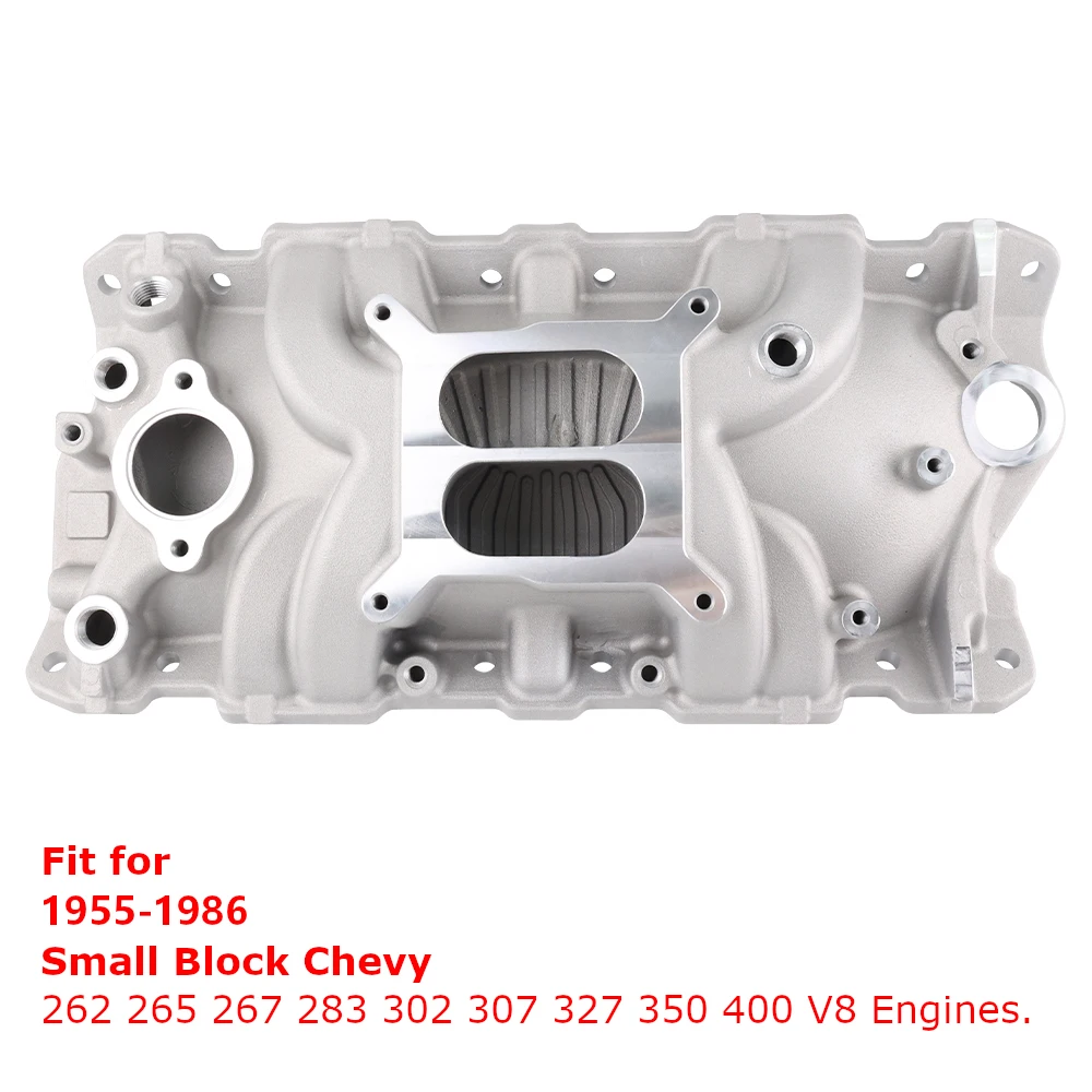 Aluminum Small Block Intake Manifold Silver For 1955-1986 Chevy 283 305 327 350 400 Dual Plane SB SBC Air Intake System Parts