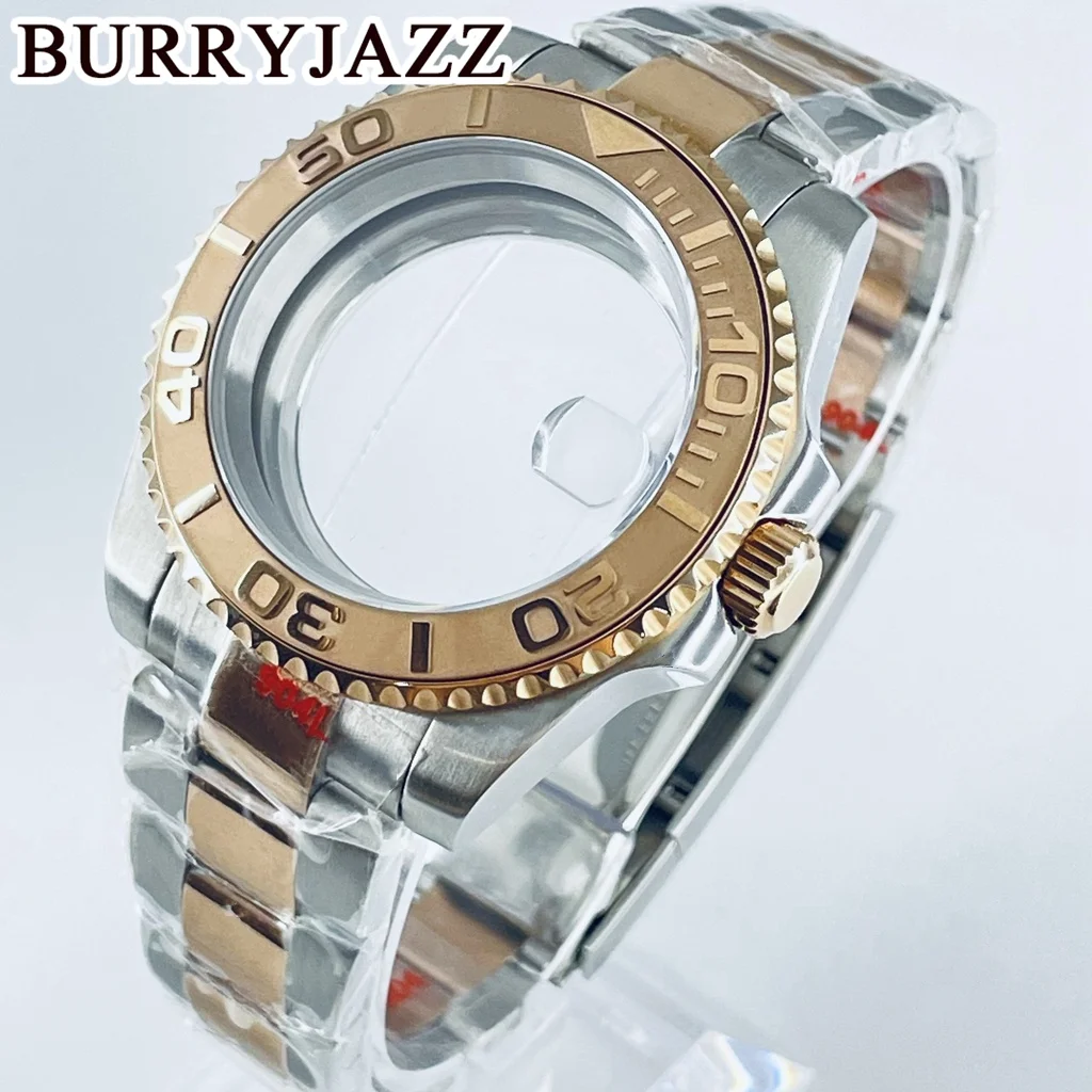 BURRYJAZZ 40mm SUB GMT Caso NH35 NH36 NH34 NH38 NH70 NH72 ETA2824 PT5000 Caixa Relógio Safira Vidro Cerâmica/Moldura De Alumínio