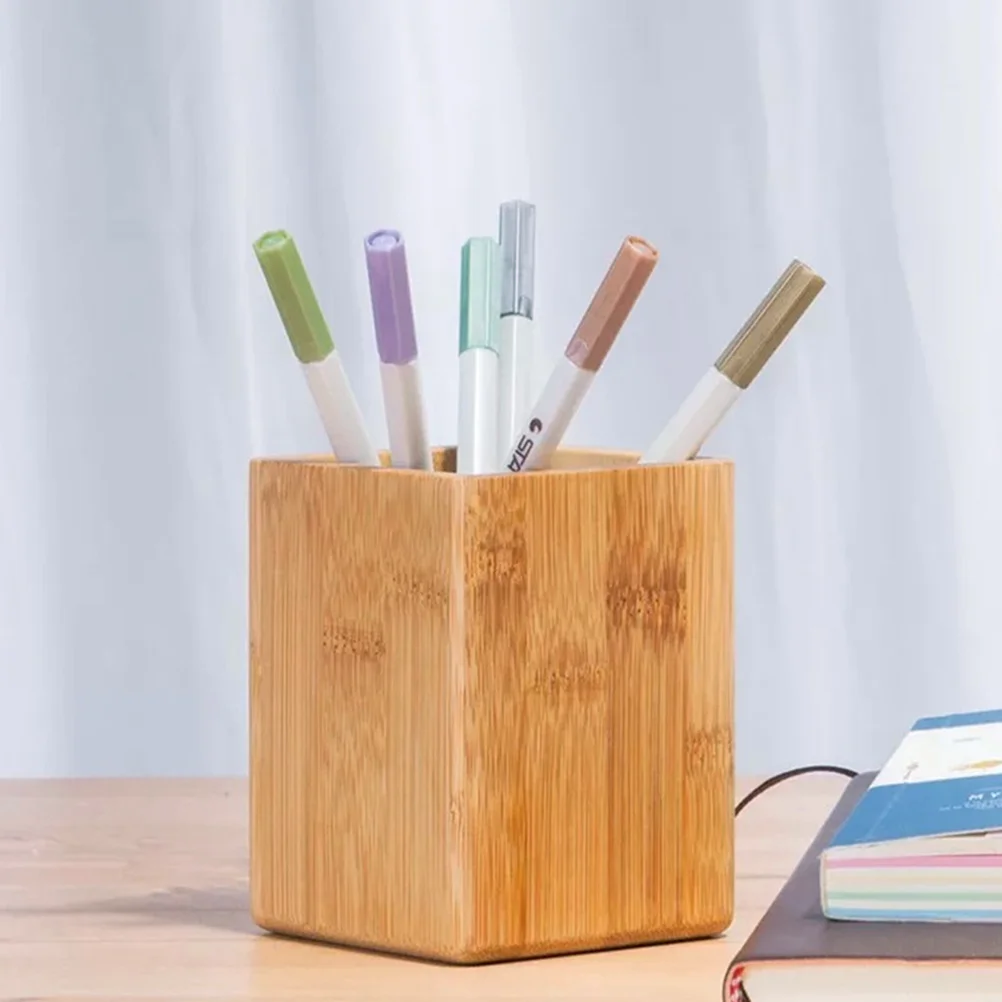 Desktop potlood organisator bamboe en hout afwerking doos pot opslag emmer decor mooie houder