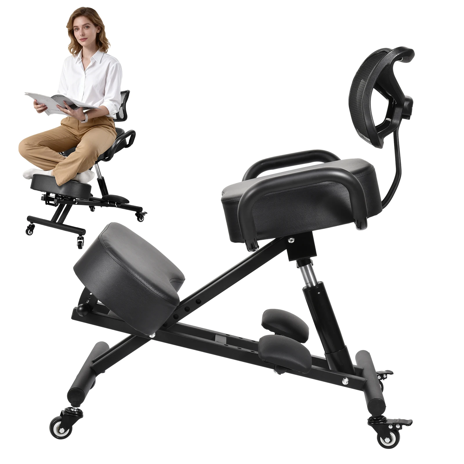 Has Pedals Kneeling Chair with Back Support Ergonomic Multifunctional 198 Lbs Capacity, Kneeling Stool, for Men Women Adults Home Office Study Living Room Meditation
