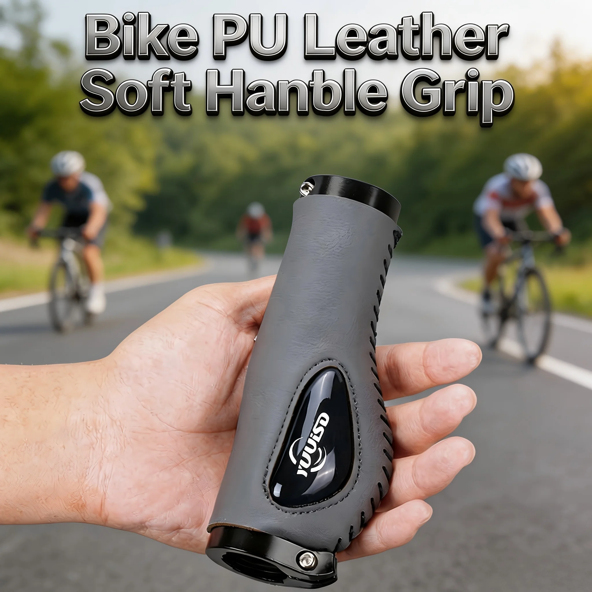 Yuuisd 2pcs Liquid Silicone Bike Grips Lock-On Bicycle Handlebar Grips Shock Absorbing Electric Bike PU Leather Soft Handle Grip