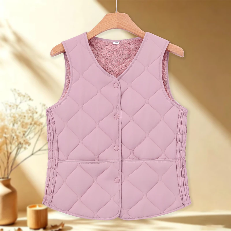 New cotton vest women's autumn velvet thickened autumn and winter new warm slim down cotton vest
