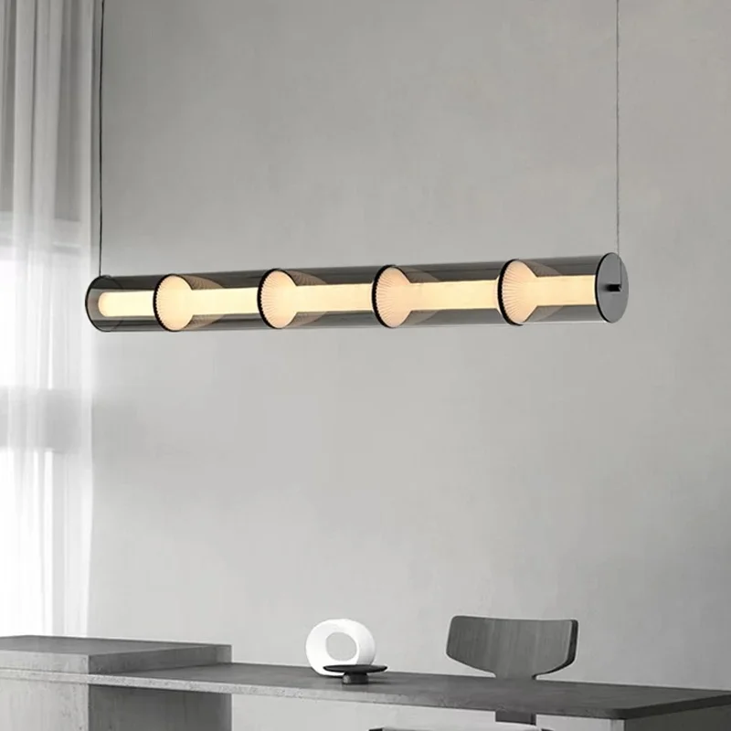 

Nordic Minimalist Long Glass LED Chandelier Restaurant Bar Counter Lighting Italian Designer Hotel Bedroom Bedside Pendant Lamp