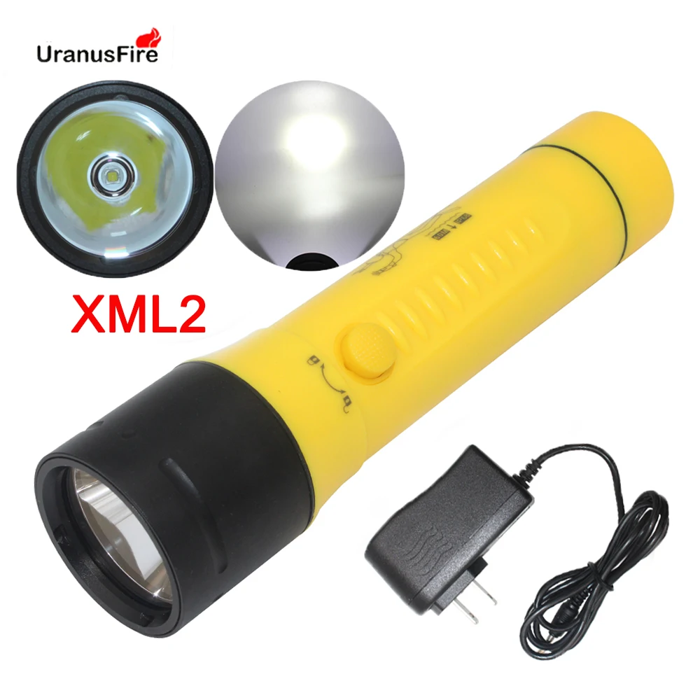 XM L2-linterna LED de buceo, lámpara de luz blanca/amarilla, resistente al agua, bajo el agua, 100m, con batería de 3x18650, recargable por CC