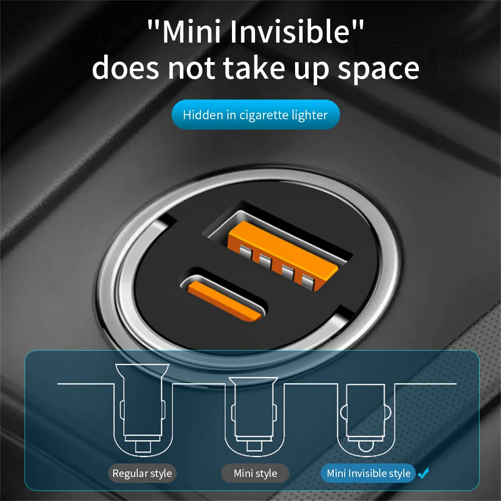 Mini cargador de coche de 100W, QC3.0 mechero de carga rápida para iPhone, Mini PD, USB tipo C, cargador de teléfono para coche para Xiaomi,