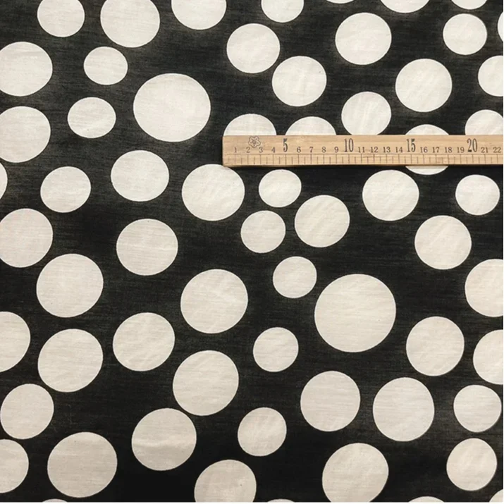 Black Dots Silk Cotton Blend Fabric 30%mulberry-silk 70%cotton Wide 138cm