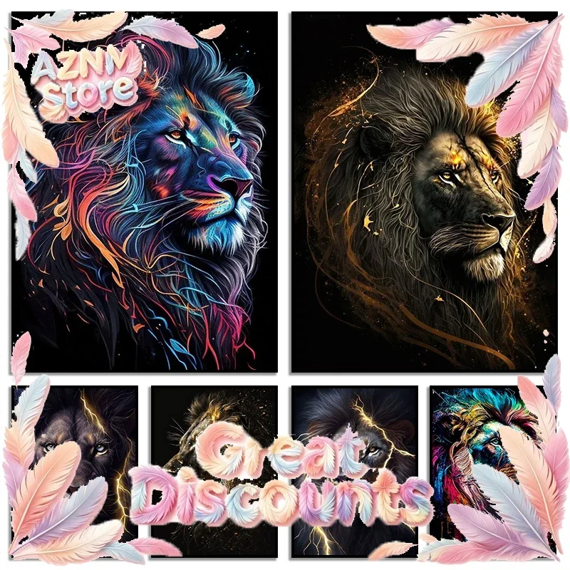 Black and Golden Light Lion Poster Modern Animal Canvas Painting And Print Picture Wall Art for Living Room Home Decor Framel