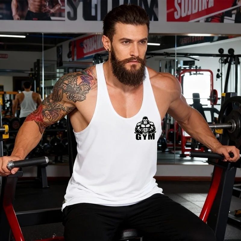 

Men's Vintage Printed Y-Back Gym Tank Top Cotton Quick-Dry Bodybuilding Sleeveless Weightlifting Fitness Workout Vest