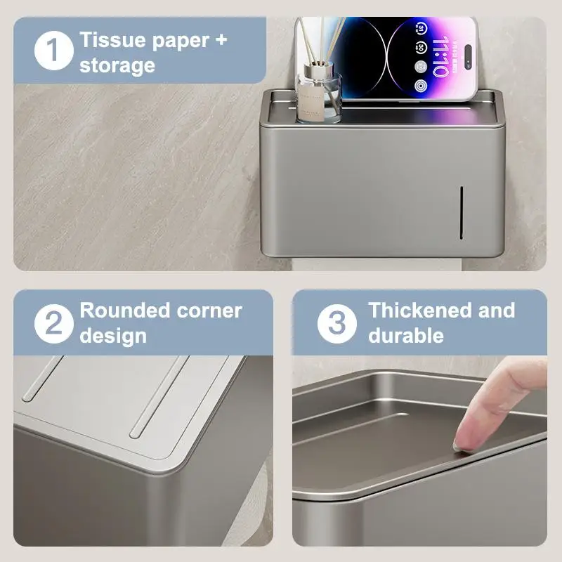 Feuchtigkeitsbeständiger, korrosionsbeständiger, wandmontierter Toilettenpapierhalter, keine Bohrinstallation erforderlich, Badezimmer-Papierspender – Detail 3