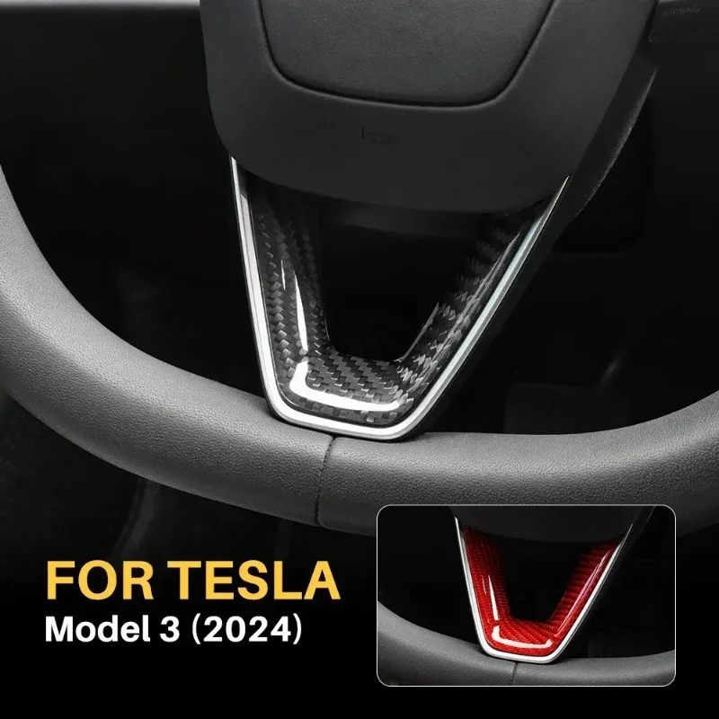 

For Tesla Model 3 Highland Real Hard Dry Carbon Fiber Sticker 2024 Steering Wheel Cover Interior Trim Modification Accessories
