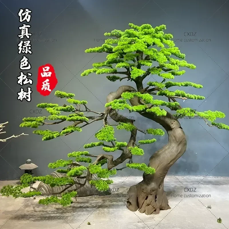 High End Simulation Carving Pine Fake Tree Luo Han Song Welcome Pine Hotel Indoor Chinese Landscaping Green Plant Decorative