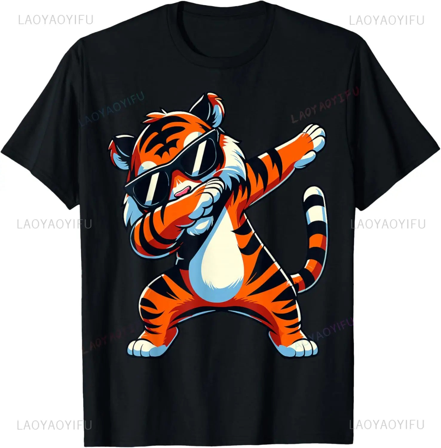 Dabbing Tiger with Sunglasses Tiger Animal T-Shirt Customizable Unisex Summer Streetwear Tops Casual Vintage T Shirt