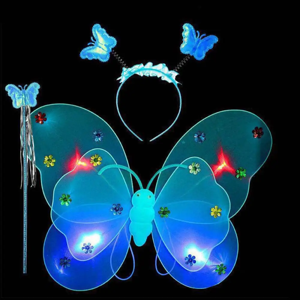 Girls Butterfly Wings Costume Prop with Wand And Hairband LED Glowing A-line Mesh Scarttered Cake Skirt Party Stage Show 85