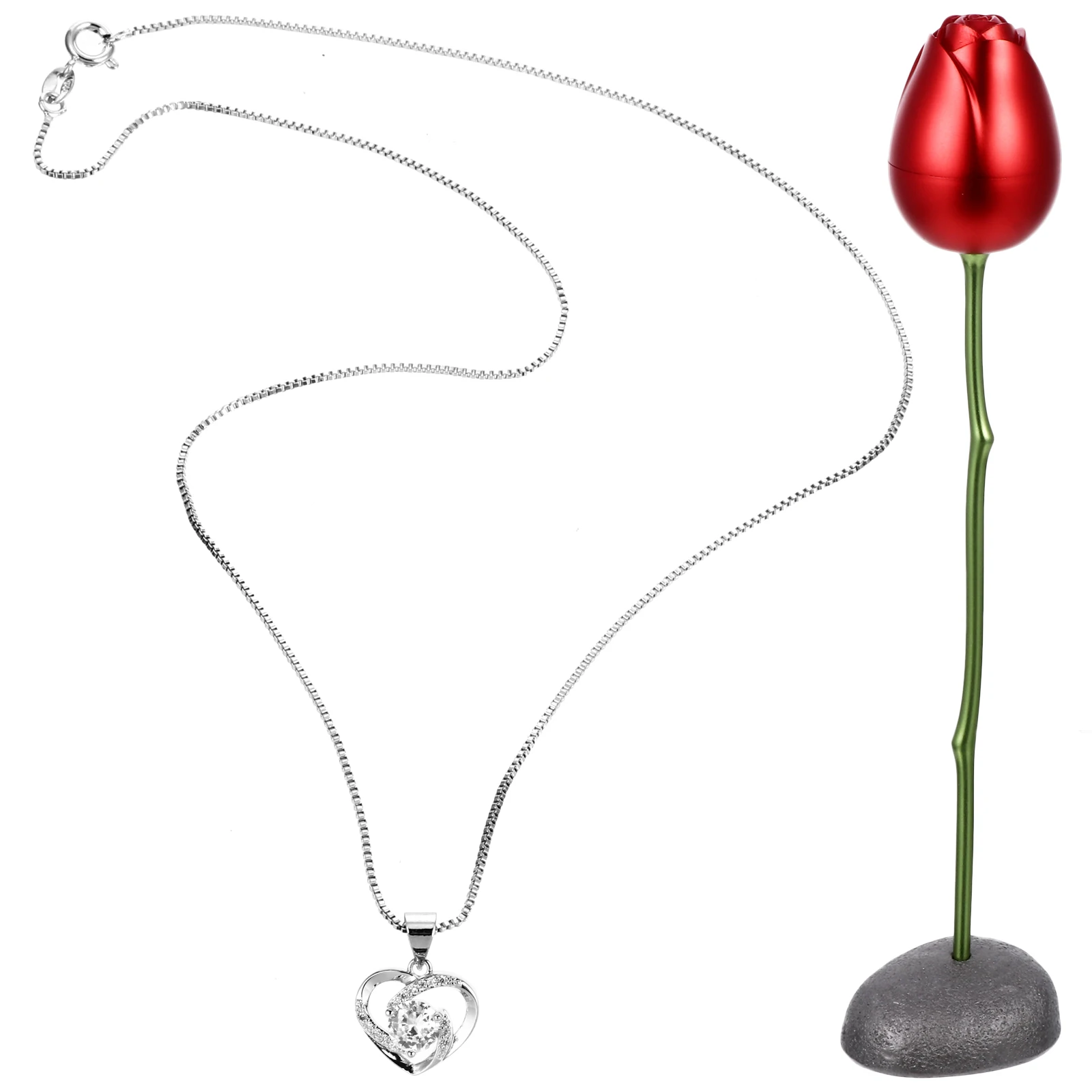 

Heart-shaped Pendant Rose Set Valentine's Day Gifts Neck Decoration Flower Delicate Jewelry Copper Toddler