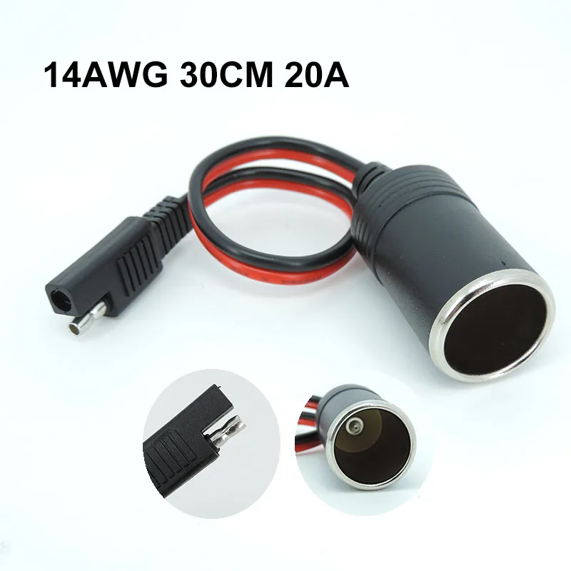 12V 24V car Female Cigarette Lighter Socket to SAE 2 Pin Quick Release Disconnect Connector Plug 14AWG 20A Extension Cable H2