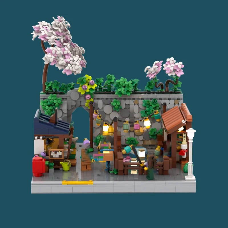 1880PCS MOC middeleeuws kasteelbouw Lantaarn Festival scène model DIY montage houten speelgoed kindervakantiecadeau