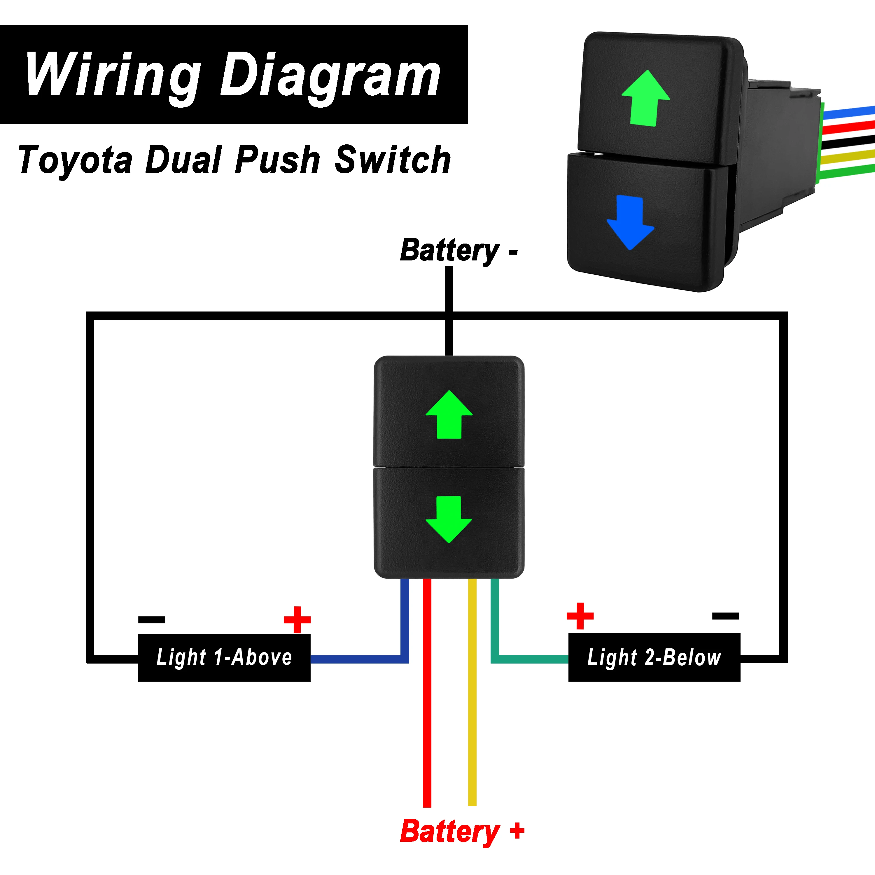 Interruptor de botón de encendido y apagado de 12V, barra de luz Led/flechas/señal de giro Led azul y verde para coche Toyota 4Runner Hilux RAV4