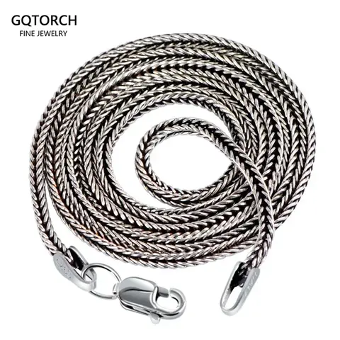 Real Pure 925 Sterling Silver Necklace Chain Women And Men Vintage Foxtail 1.6mm Retro Solid Thai Silver Italy Fine Jewelry