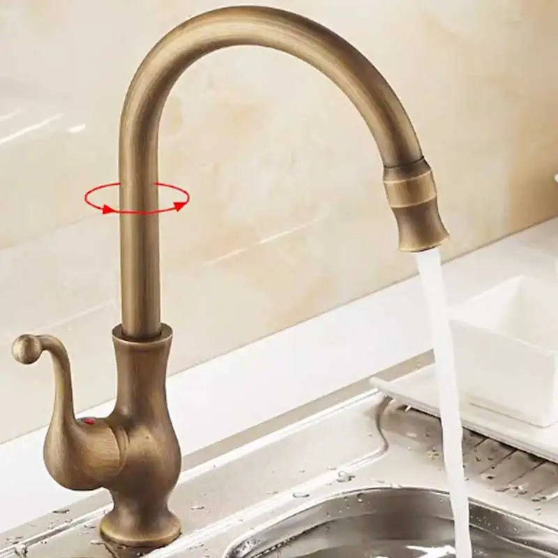 

Antique Bronze Kitchen Faucets 360 Rotate Cold and Hot Mixer Tap Swivel Spout Water Mixers Single Handle Vessel Sink Faucets 917