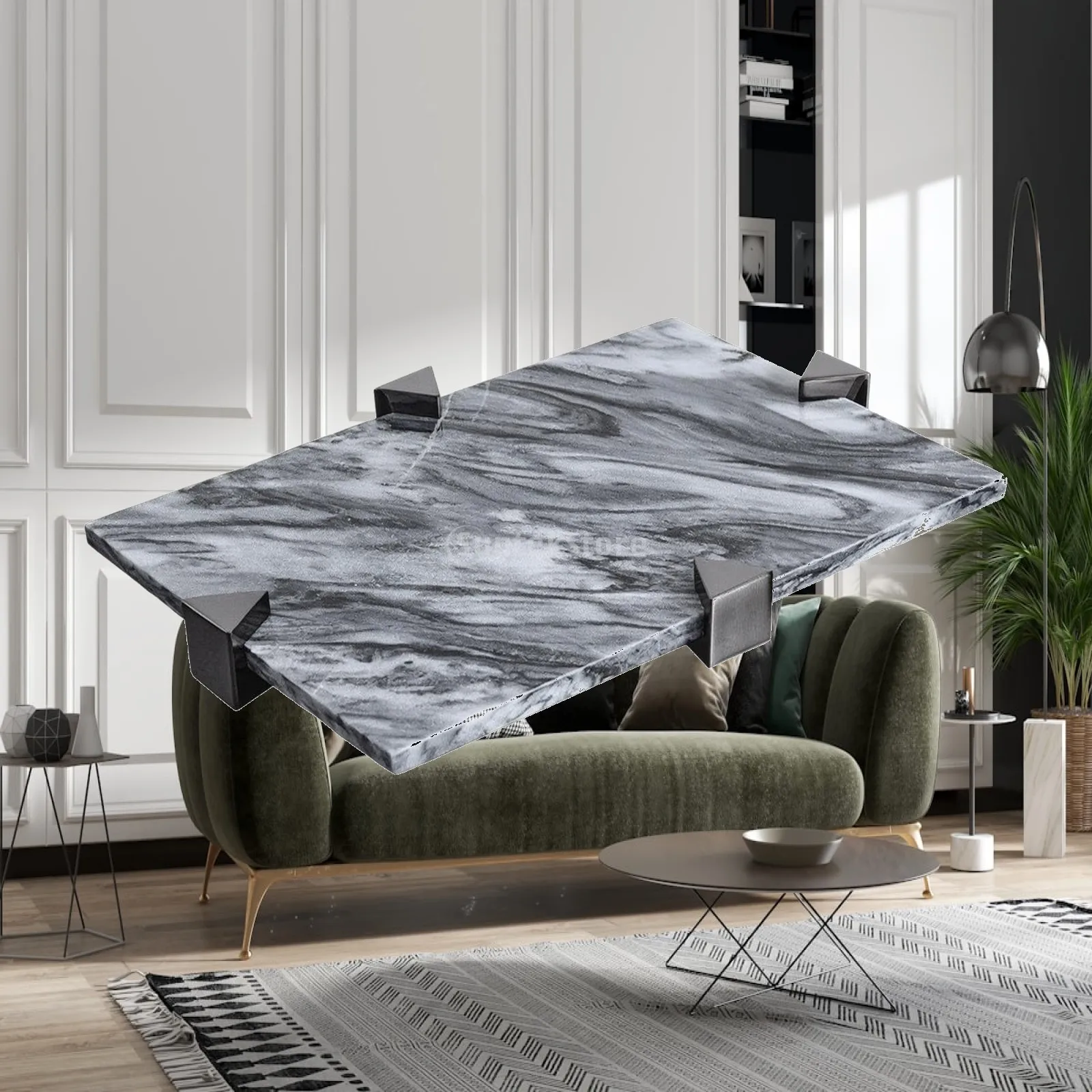 Marble Metal Trim Decorative Tray for Coffee Table Vanity Organizer and Cake Stand