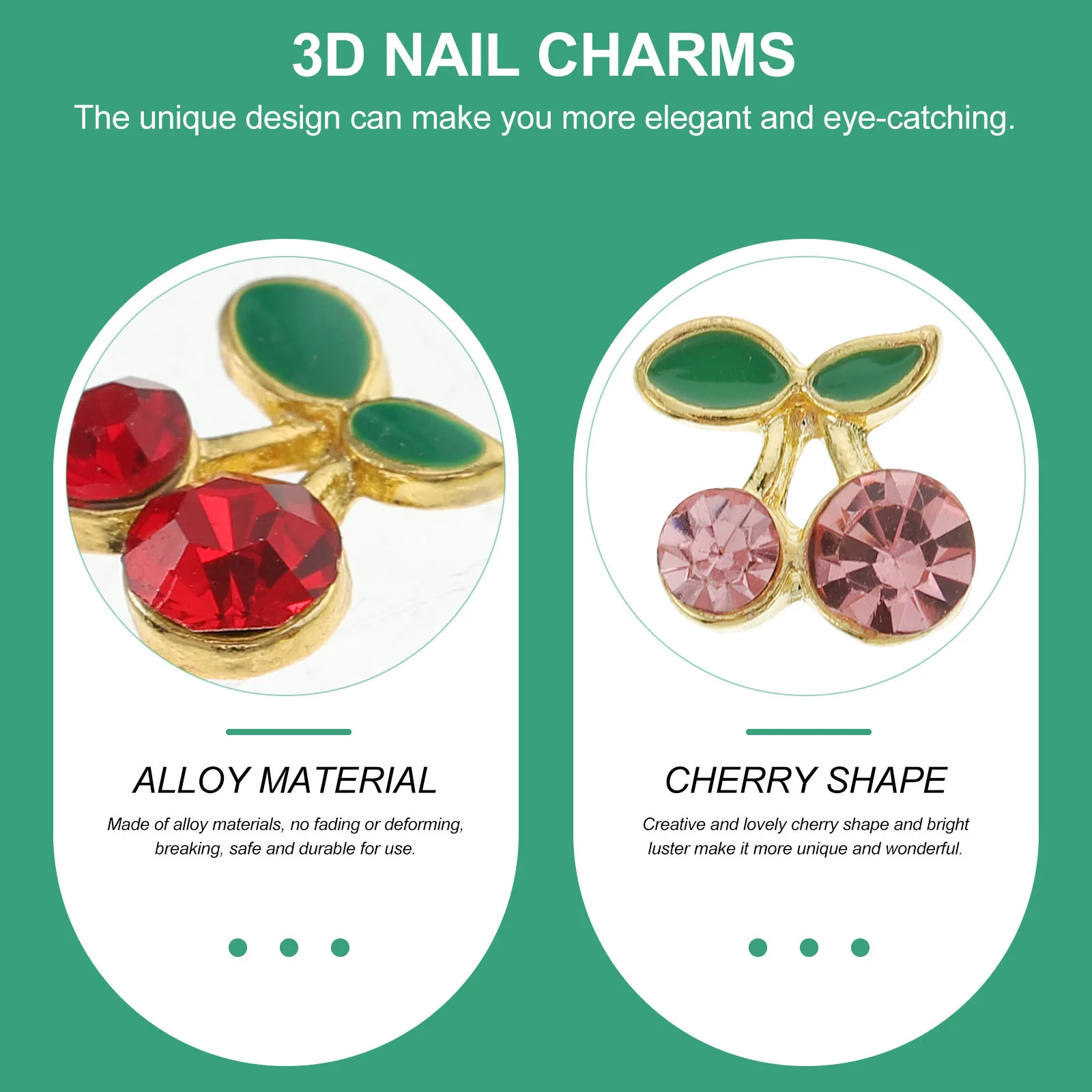 

36 Pcs Nail Accessories Cherry Charms Studs Gems Alloy Resin Nails Decorations Christmas Wedding Party Proms Nail Jewelry