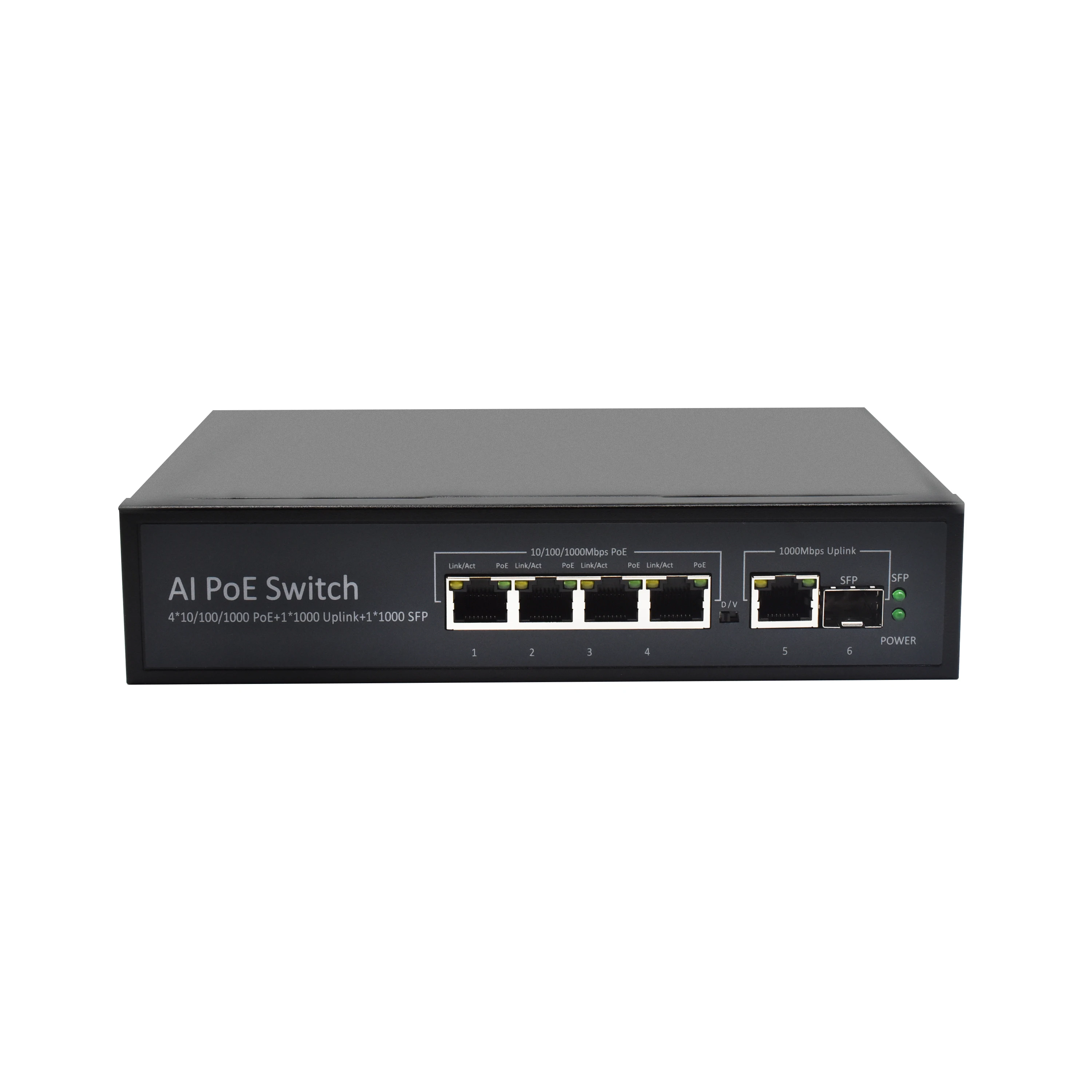 

Wanglink gigabit network switch poe 4 port 10/100/1000mbps poe 1 GE uplink 1 SFP vlan 250m PoE switch for camera cctv voip