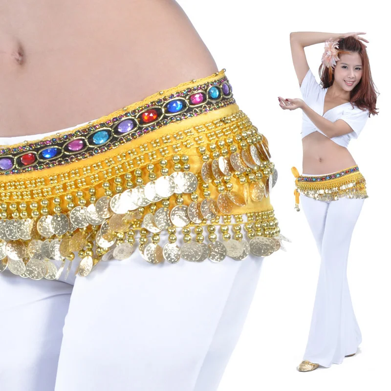 New Belly Dance Hip Scarves Belly Dancing Waist Belts Gypsy Costume Accessories Fringe Wrap Coins Belts Hip Scarf Belt