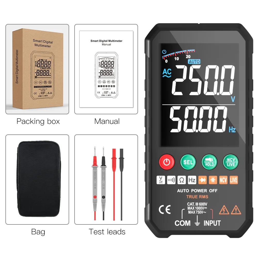 MATSFUYI FY107 Handheld Digital Smart Multimeter Dual display can automatically measure AC and DC voltage, resistance, on/off