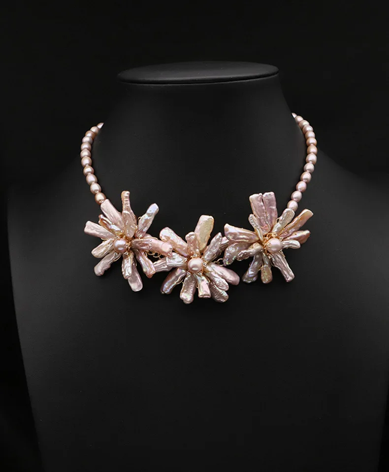 

Натуральное розовое фиолетовое жемчужное ожерелье в стиле барокко, ретро-цветочная подвеска, цепочка на ключицу, женское элегантное винтажное ожерелье, ювелирные изделия ручной работы