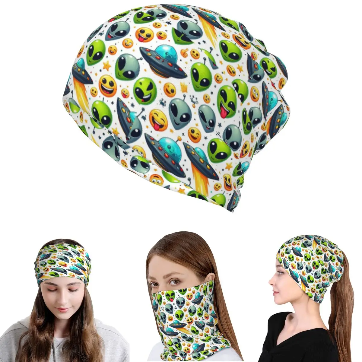 

Green Alien And UFO Pattern Bandana Neck Gaiter Mask Scarf Multi-use Cycling Scarf Beanies Hat for Men Women Adult All Season
