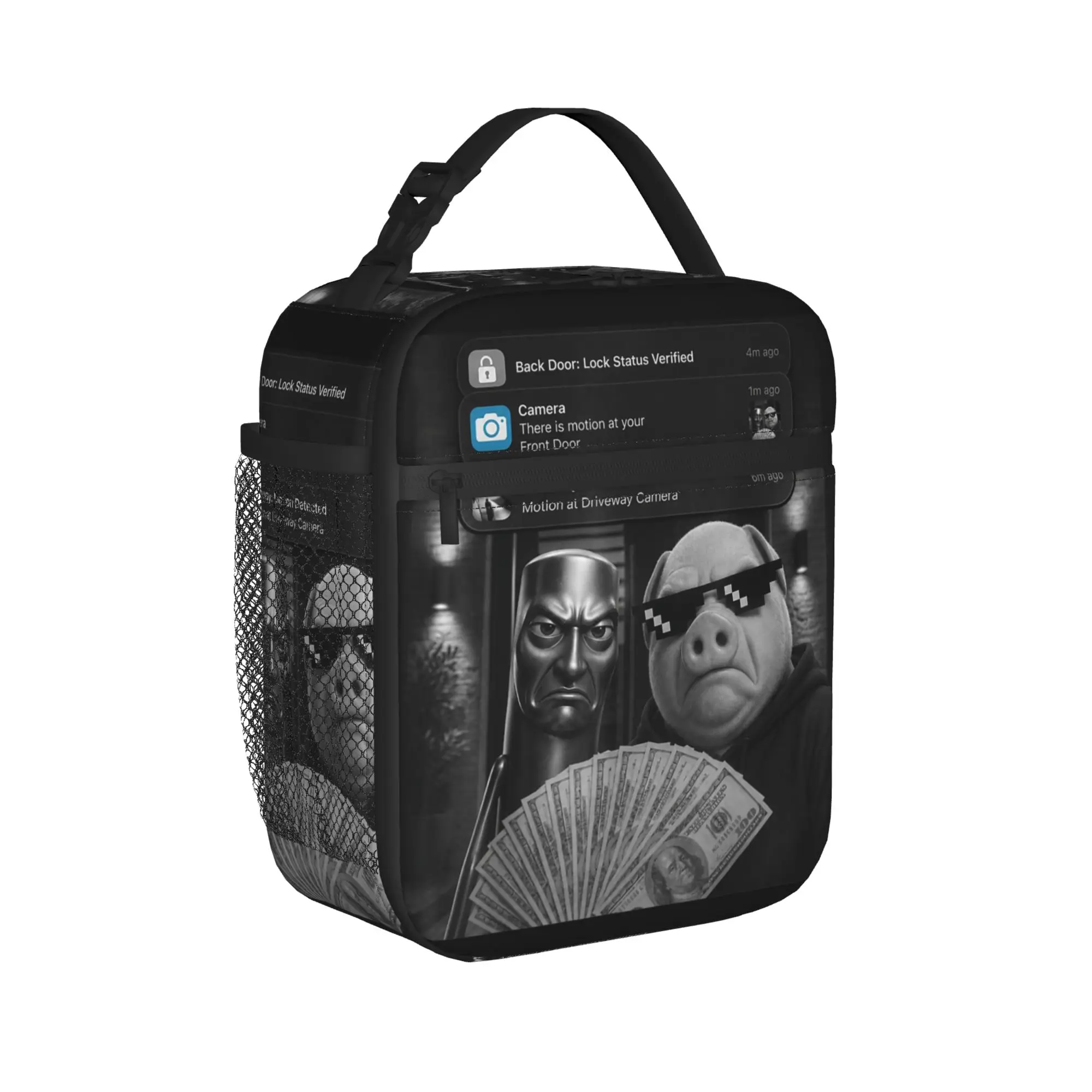 John Pork and Tung Tung Tung Sahur Front Door Motion Lunch Bag Picnic Lunch Box For Child Casual Print Tote Food Bags Cooler Bag