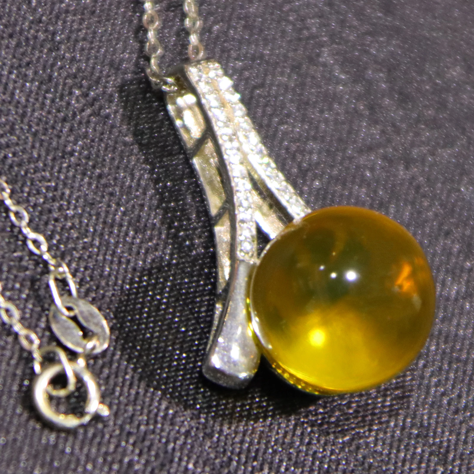 Natural Mexican Blue Amber Pendant 12mm Round Bead Solid 925 Sterling Silver Bail Necklace Jewelry