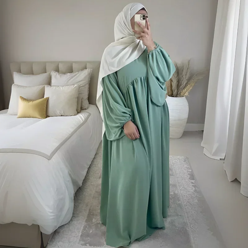 Solid Abaya Muslim Long Dresses Women Ramadan Eid Muslim Dress Dubai Islamic Elegant Loose Robe African Turkish Kaftan