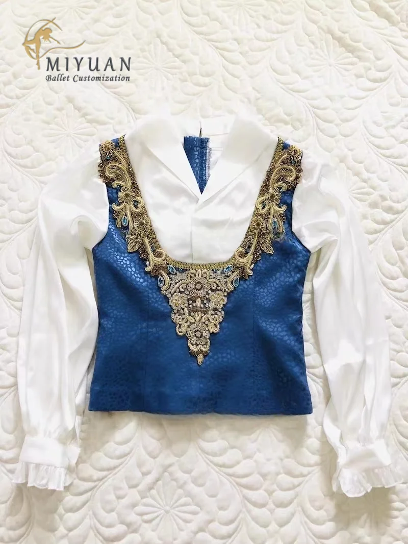 Swan Lake Prince variations male ballet dress tailored adult children professional royal blue vest gold diamond white lining clo