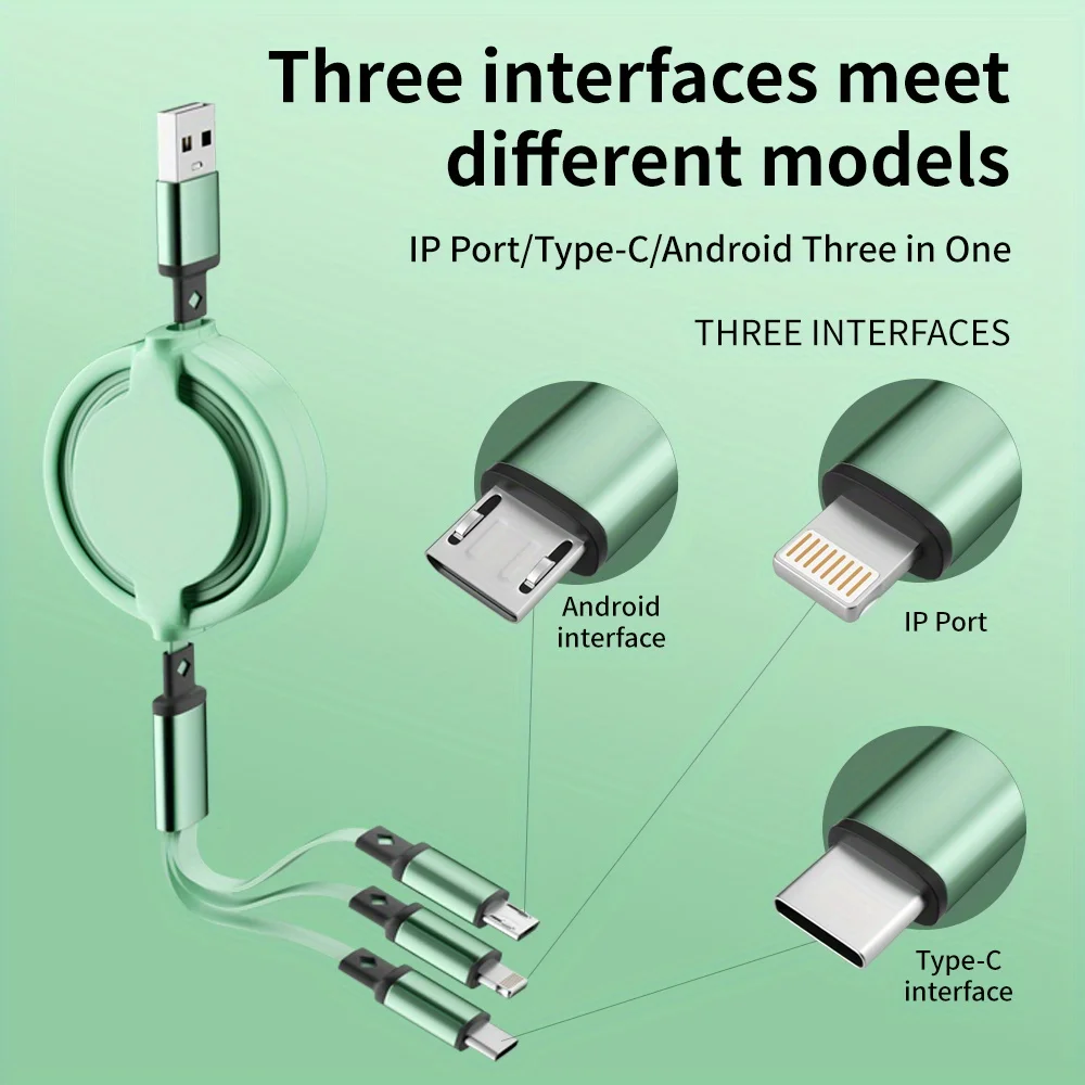 3 In 1 USB Cable  Retractable Data Cord For Iphone Samsung Huawei Xiaomi Multi Port Multiple Charging Wire image 3
