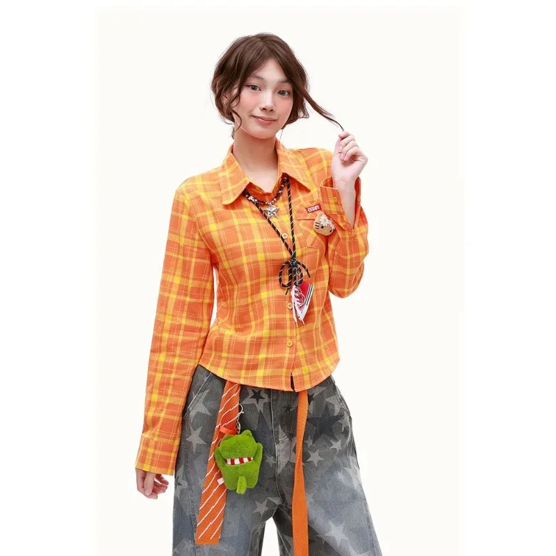 سانريو مرحبا كيتي المرأة القمصان متعة قلادة طويلة الأكمام بلايز Y2k امرأة الملابس الأمريكية قصيرة العصرية منقوشة امرأة البلوزات #4