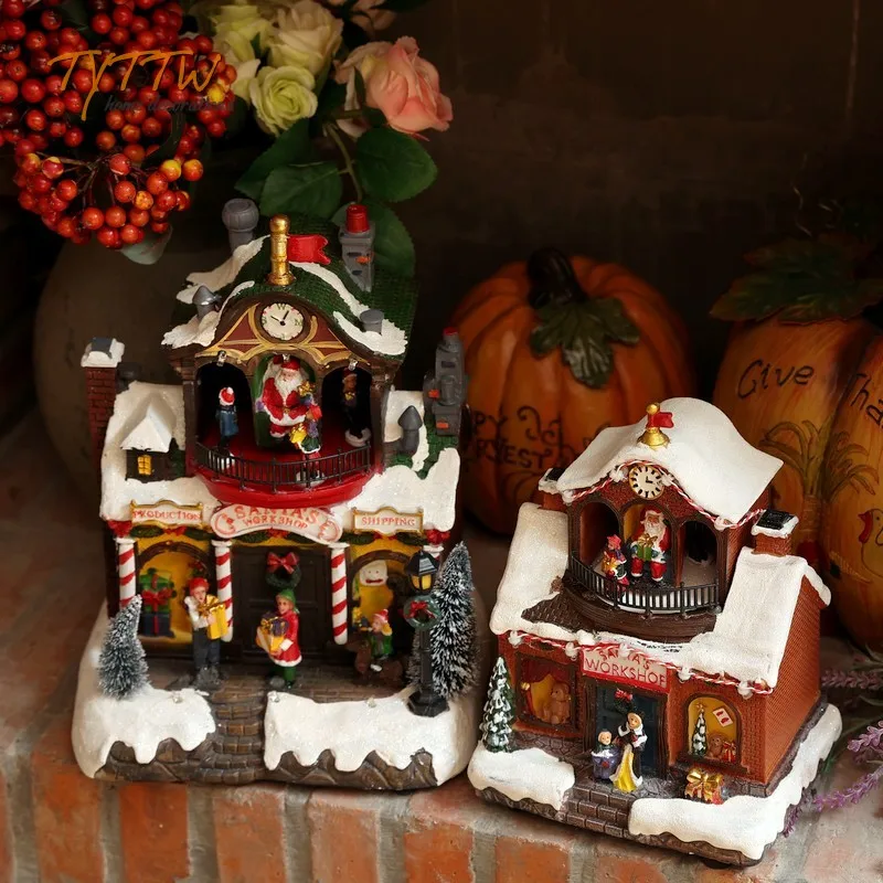 

Рождественский подарок Фонарь Музыка Рождественский дом Смола Креативный орнамент Украшение сцены