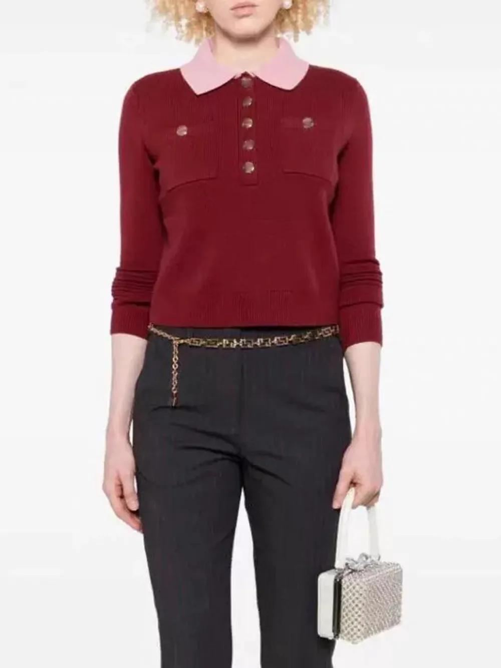 Haut de gamme Version européenne Sle automne hiver haut tricoté Long Sve col rabattu couleur Blo coupe ajustée Faionable irt