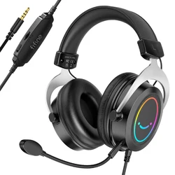 FIFINE 게임용 RGB 헤드셋, 라인 제어, 분리형 마이크, PC,PS4, 5, 스위치, Xbox, 모바일용, 3.5mm 오버이어 헤드폰, AMPLIGAME H3