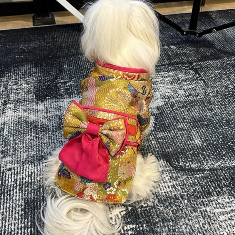 New Pet Japanese Kimono High-end Embroidery Customized Dog Clothes Cats Gowns Dog Dresses Photography Dresses Dog Clothing Skirt