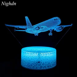 Airplane 3d Night Light Usb Plug-in Touch Table Lamp Room Decor Bedside Nightlight Child Birthday Christmas Gifts for Kids Boys