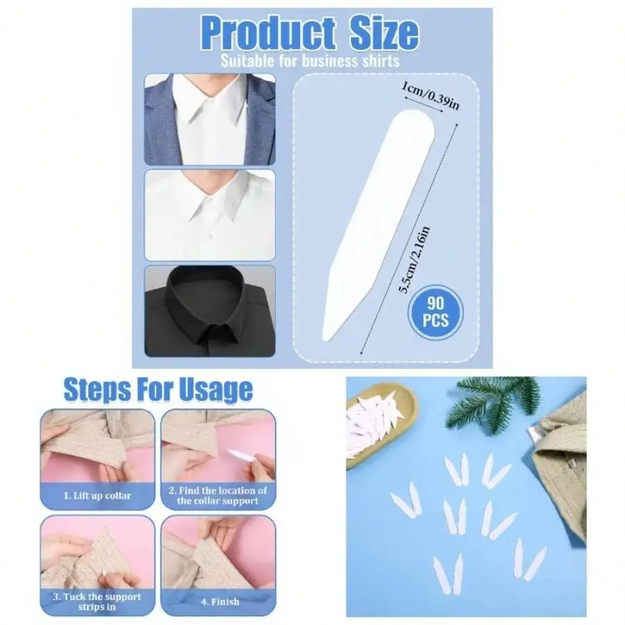 

90PCS Collar Stays Men's Dress Shirts, Plastic Shirt Stiffeners Inserts, Dress Shirt Inserts Men, 2.17 Bendable Shirt Collar Stays Men